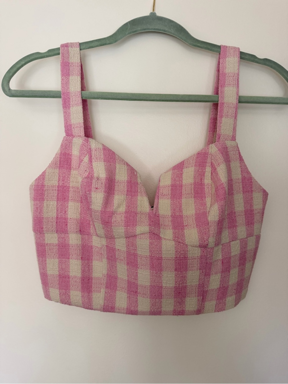 Fashion Nova Pink and Cream Gingham Bustier Top